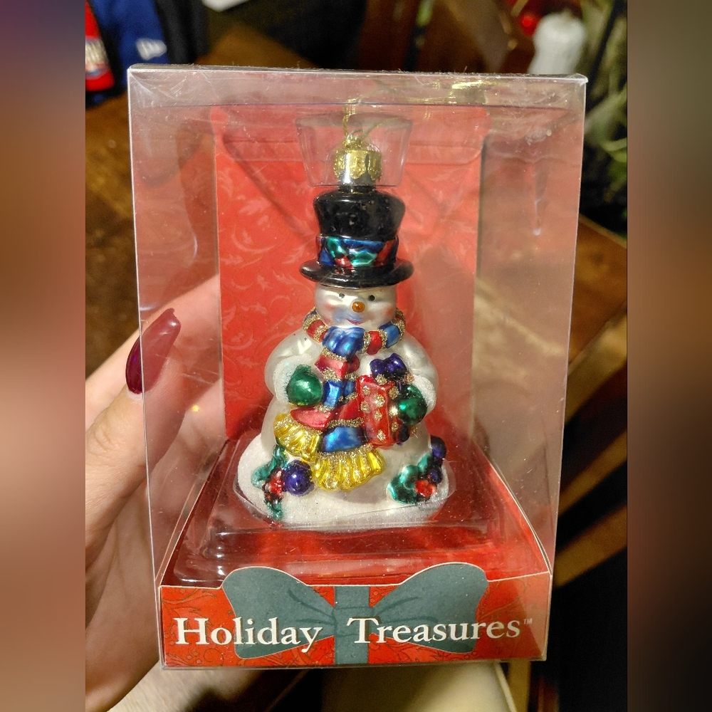 2003 Brass Key Christmas Hand Crafted Glass Snowman Ornament